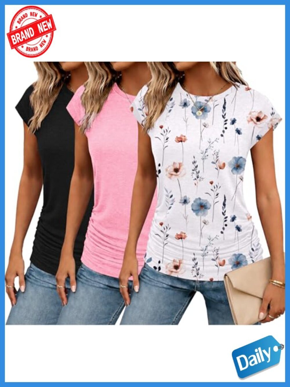 Women's Ruched Cap Sleeve Tunic Top - Stretchy Crinkle Tee